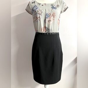 H & M Women’s Dress, Size 8, Capped Sleeves, Pencil Length, Gray/Black, Floral